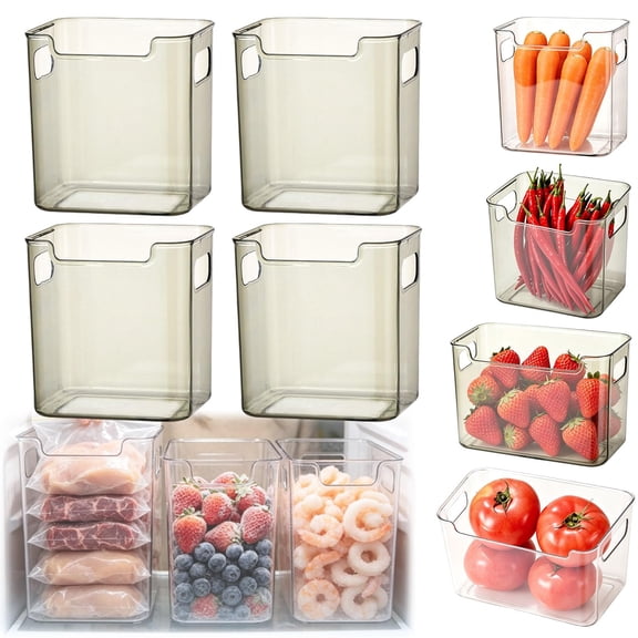 Crystal Clear Freezer Storage Bins, Clear Plastic Bins for Refrigerator and Pantry with Handles for Frozen Food, Meat & Veggies