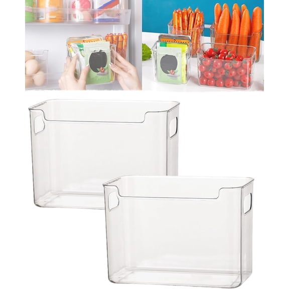 Crystal Clear Freezer Storage Bins, Clear Plastic Organizer Bins with Handles, Stackable Freezer Refrigerator and Pantry Storage Containers for Frozen Food, Meat, Vegetables, Meals and Snacks (B)
