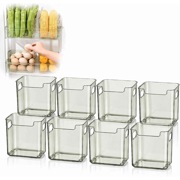 Crystal Clear Freezer Storage Bins, Crack-Resistant Plastic Fridge Storage Bins with Built-in Handles, BPA-Free Organization Containers for Refrigerator, Pantry Kitchen Cabinets (B-4.8 in,8)