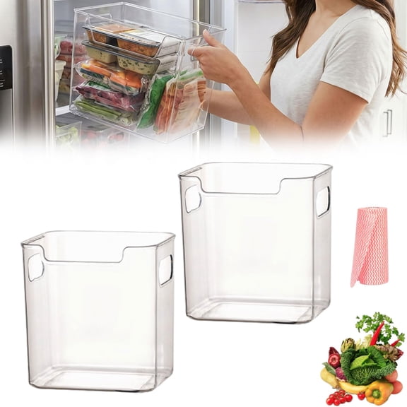 Crystal Clear Freezer Storage Bins, Freezer Organizer Bins and Refrigerator Drawers, Stackable Upright Deep Chest Freezer Organizer Bins for Meat and Veggies