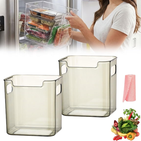 Crystal Clear Freezer Storage Bins, Freezer Organizer Bins and Refrigerator Drawers, Stackable Upright Deep Chest Freezer Organizer Bins for Meat and Veggies
