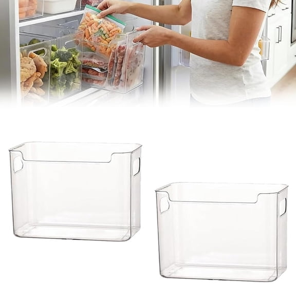 Crystal Clear Freezer Storage Bins, Stackable Fridge & Pantry Organizers with Built-in Handles, BPA-Free Containers for Produce & Meat