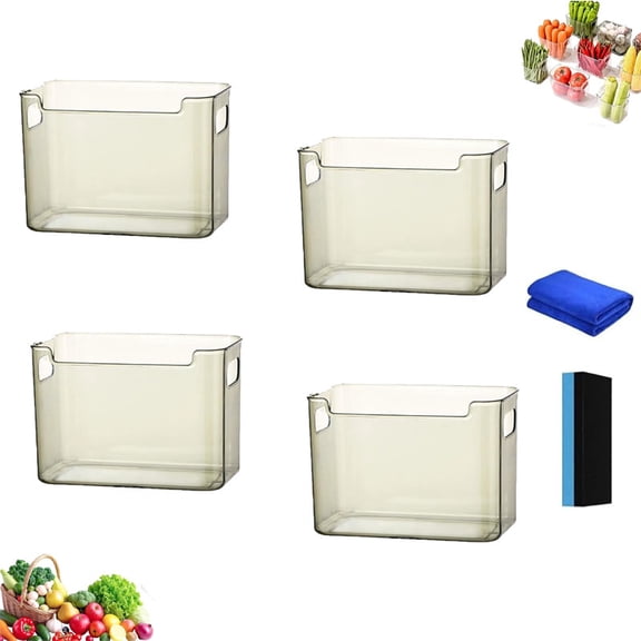 Crystal Clear Freezer Storage Bins, Stackable Plastic Freezer Organizer Bins with Handles, Multi-Use Durable Pantry Storage Containers for Frozen Food, Meat & Veggies (L)