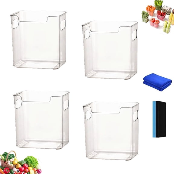 Crystal Clear Freezer Storage Bins, Stackable Plastic Freezer Organizer Bins with Handles, Multi-Use Durable Pantry Storage Containers for Frozen Food, Meat & Veggies (S)