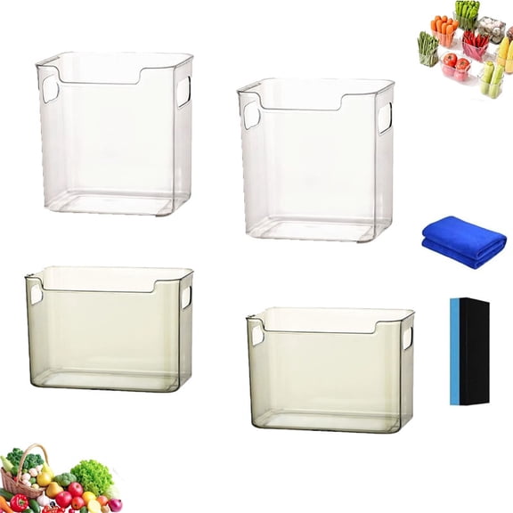 Crystal Clear Freezer Storage Bins, Stackable Plastic Freezer Organizer Bins with Handles, Multi-Use Durable Pantry Storage Containers for Frozen Food, Meat & Veggies (MIX)