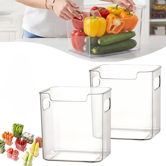 Crystal Clear Freezer Storage Bins Stackable Plastic Organizer Containers with Handles for Refrigerator Pantry Frozen Food Meat and Vegetables