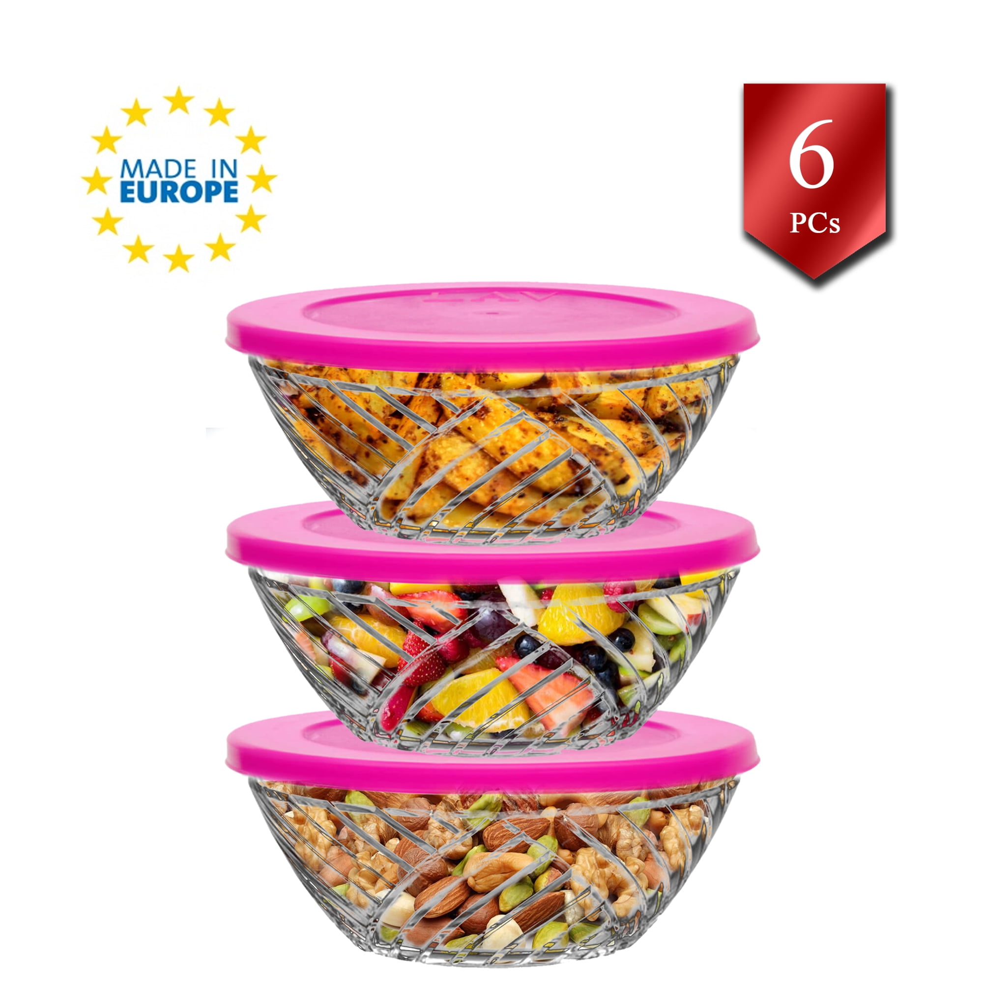 Crystal Clear Glass Food Storage Containers Set of 6, Medium Round