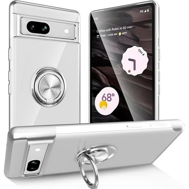 Crystal Clear Google Pixel 7a Case with Magnetic Stand[360¬∞ Rotatable Ring Holder Kickstand][Non-Yellowing] Transparent TPU Slim Thin Shockproof Protection Google Pixel 7a Phone Case Silver