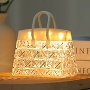 Portable Crystal Handbag Night Light Acrylic Diamond Lattice Design 100 Lumens Warm White Light, 5.5" Compact Decor for Bedroom/Living Room w/Built-in Battery