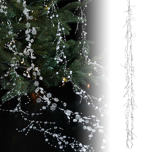 Clear Icicle Christmas Ornaments with Pearl Strings, Shatterproof Holiday Decor for Tree, Wedding and Party Decoration, Elegant Winter Home and Garden Decorations