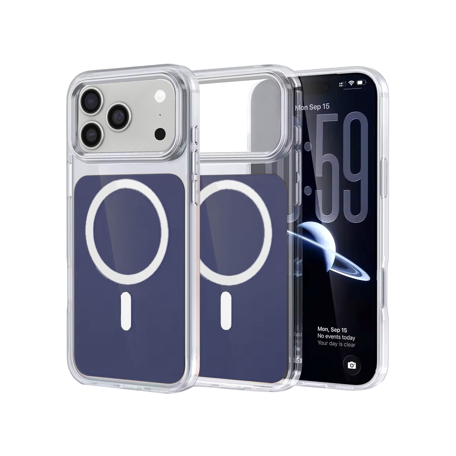 Crystal Clear Magnetic Case for iPhone 17 Pro Max - Navy Blue