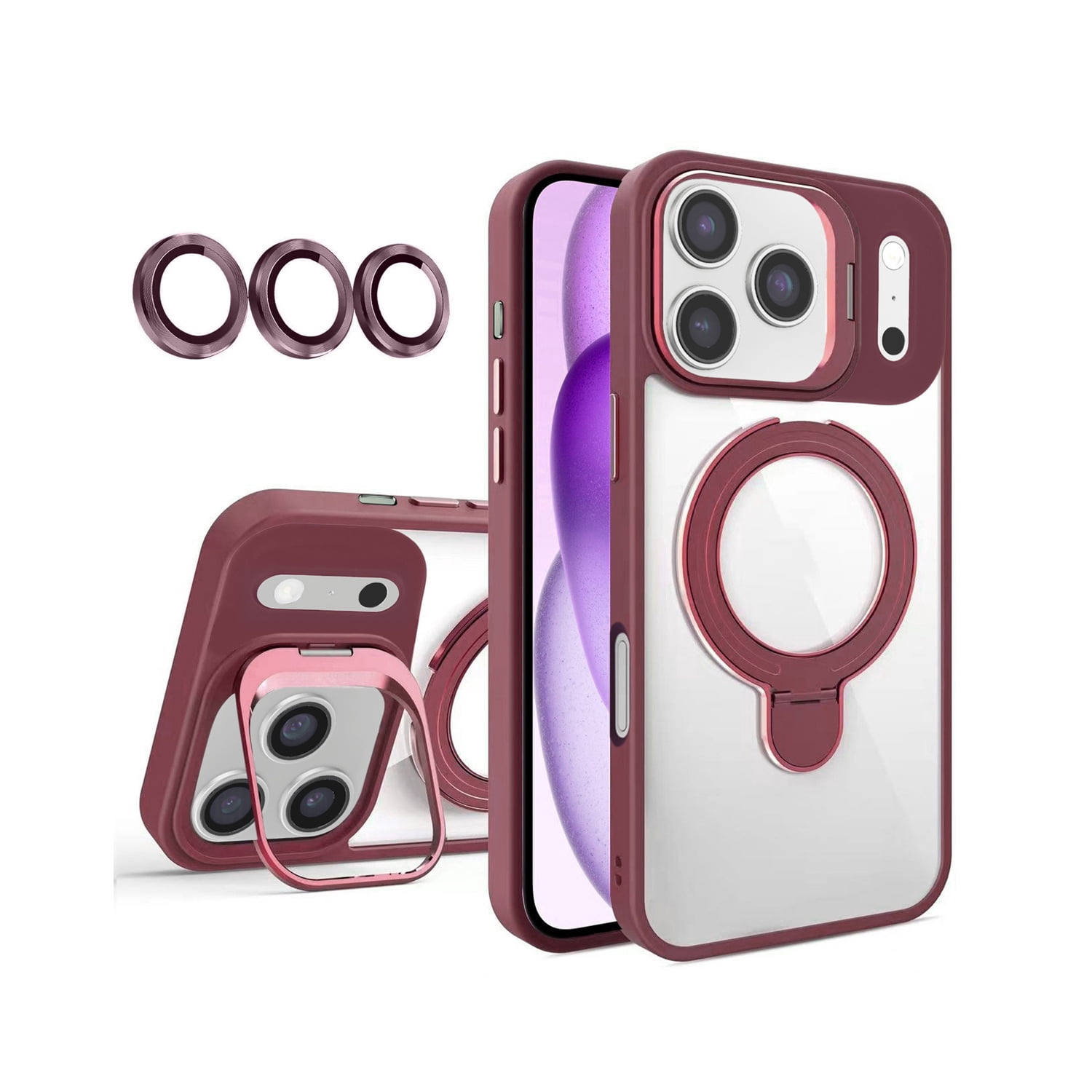 Crystal Clear Magnetic Case with Camera Lens Protector for iPhone 17 Pro Max - Red