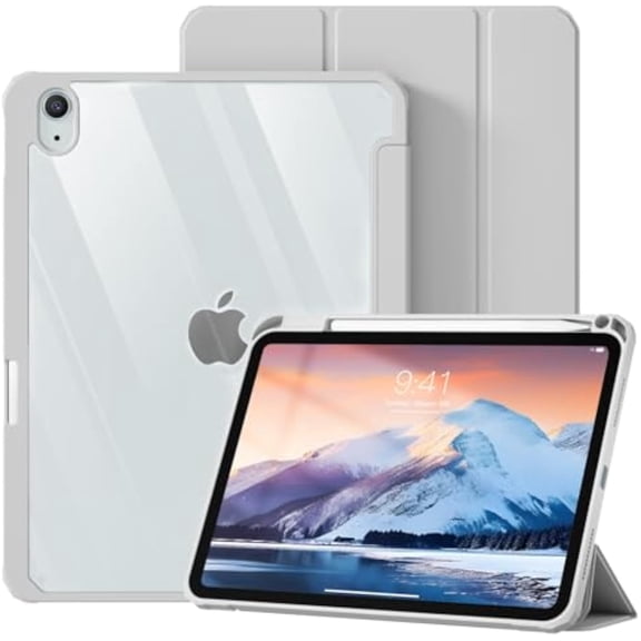 Crystal Clear Trifold Smart Cover with Pencil Slot, Dual-Angle Stand & Auto Sleep Wake for iPad Air 4/5 Gen & 11” M2/M3/M4, Gray