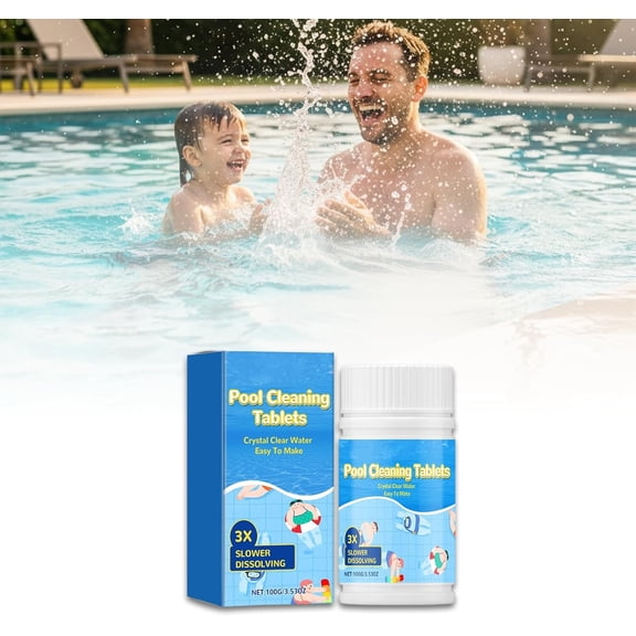 Crystal Clear Pool Cleaning Tablets Multifunction Clears Cloudy Hazy Water Fast Acting Slow Dissolve Formula for Above In Ground Pools （100G 2PCS）