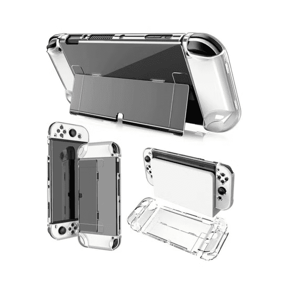 Crystal Clear Protective Case Compatible with Nintendo Switch OLED PC Material Shockproof and Scratchproof with Stand Function Cover