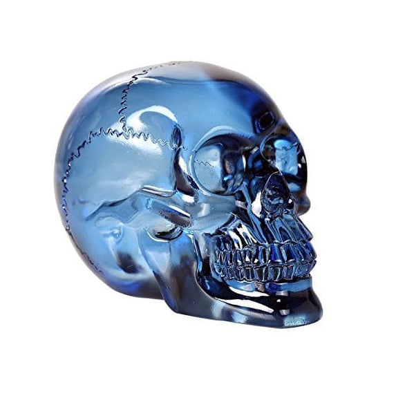 Crystal Clear Translucent Skull Collectible Figurine 4.5 Inch (Blue)