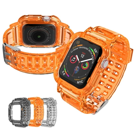 Crystal Clear iWatch Band for iWatch Series 3 2 1 [38mm], Takfox Anti-Scratch Protective Frame TPU Sports Strap w/ Rugged Bumper Case Accessories For Apple Watch Series 3 Series 2 Series 1, Orange