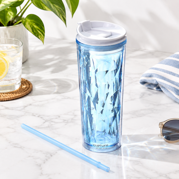 Crystal Click & Seal Shake Tumbler Cup For Hot Or Cold Drinks 1 Count (pack Of 1) Blue 22 Ounce
