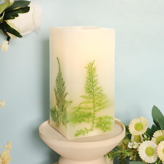 Crystal Club Flameless Candle Embedded with Asparagus, Battery Operated Real Wax Pillar LED Flickering Candle Single for Homer Decor (3.25" X 6") Y101