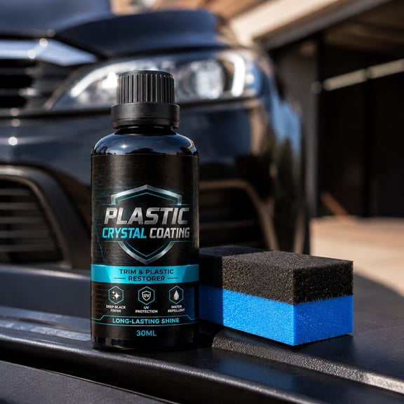 Crystal Coating For Plastic Surfaces, Gloss Enhancer For Dashboard And Door Panels, Water-Repellent Protection With Sponge Applicator Tool