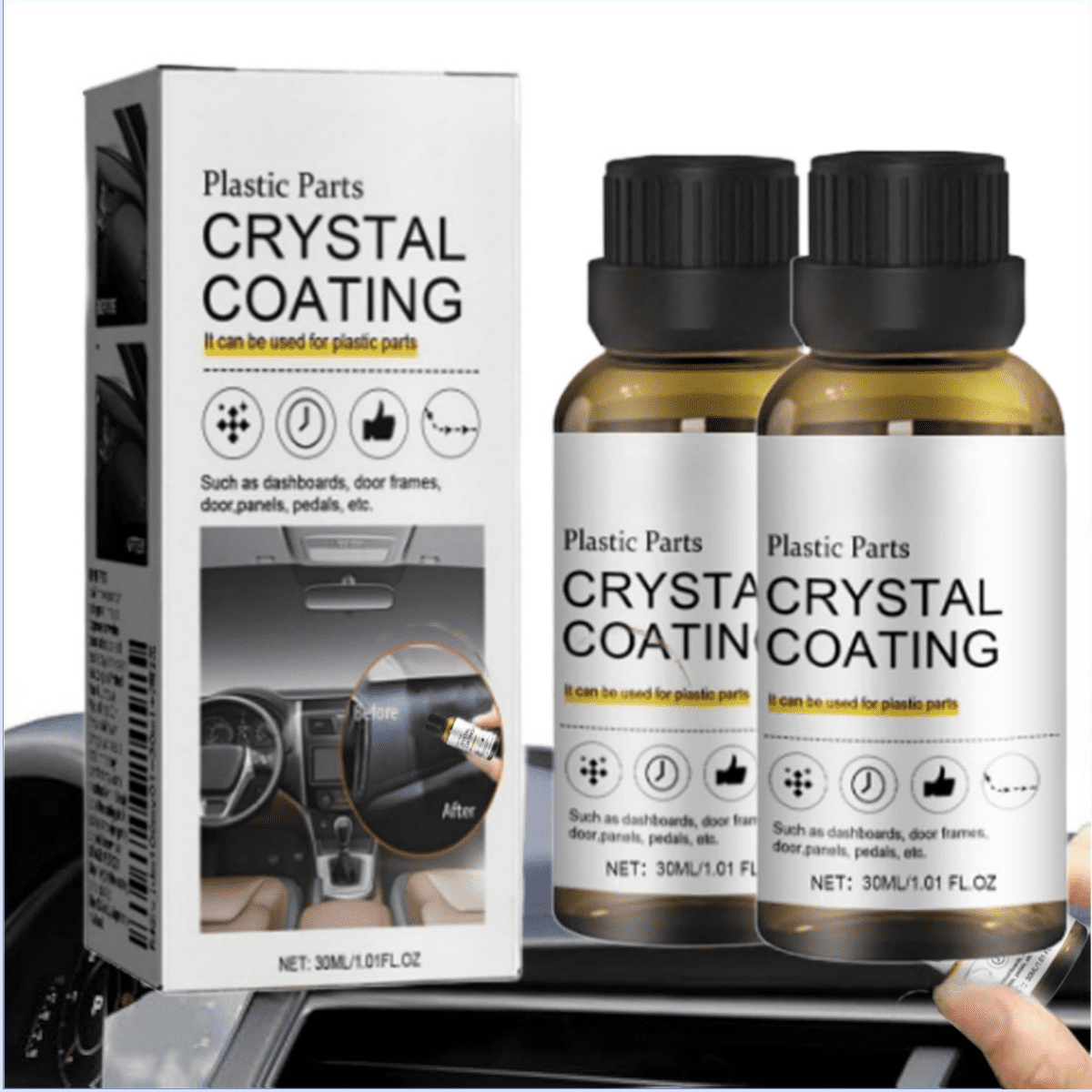 Plastic Trim Restorer & Crystal Coating Kit For Cars | 30ml Bottle With Sponge, 3-Piece Set 7 thumbnail image