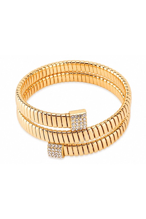 Crystal Coil Wrap Bracelet for Women, Gold-Tone Double Wrap Bracelet with Rhinestone Accents