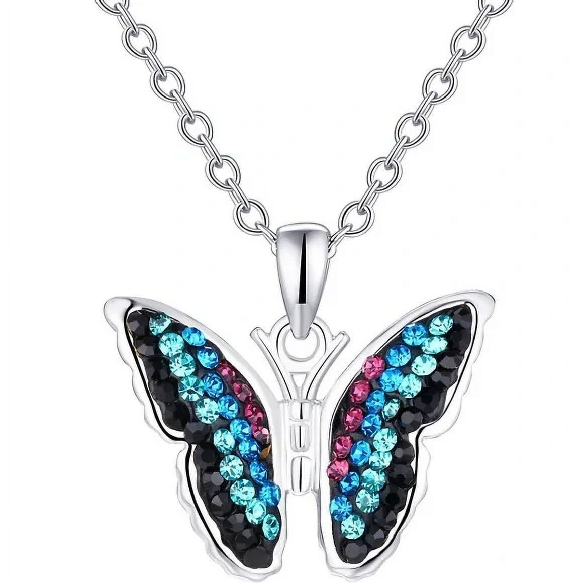 Crystal Collective Crystal Butterfly Pendant Necklace SILVER TONE BLUE WITH GIFT BOX Valentines Day Anniversary Birthday