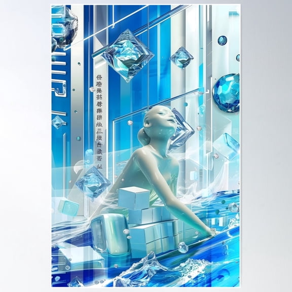 Crystal Contemplation: Frutiger Aero Inspired, Modern Abstract Art Poster Wall Art, UNFRAMED PAPER POSTER