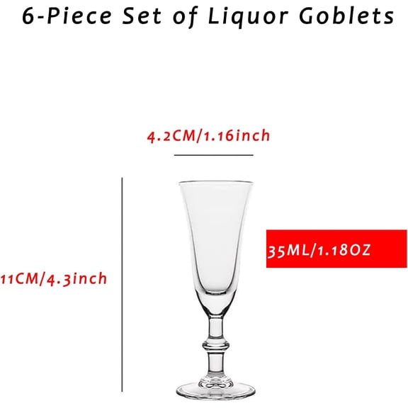 Crystal Cordial Glasses With Stem, Set Of 6, Limoncello Shot Glasses 1.1 Oz, Mini Sherry Glasses With Heavy Base For Tequila, Liquor, Whiskey, Vodka