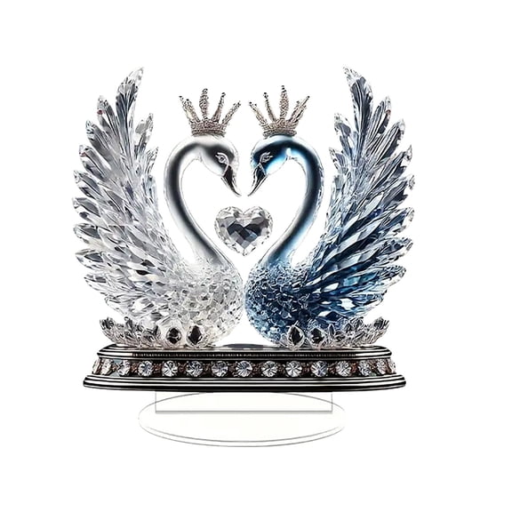 Crystal Couple Swan Figurine Acrylic Heart Ornament, Romantic Home Decor Display Piece for Wedding Anniversary Gifts Bedroom Living Room Tabletop