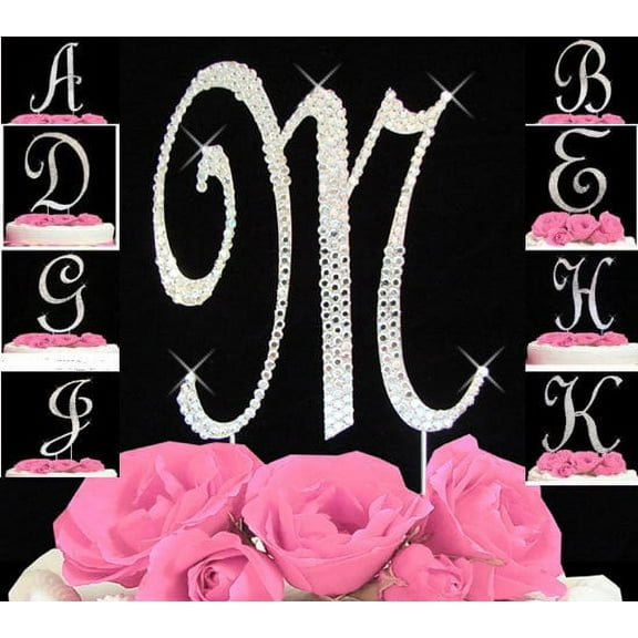 * Crystal Covered Monogram Cake Toppers Silver Letter Initial A-Z any Initial