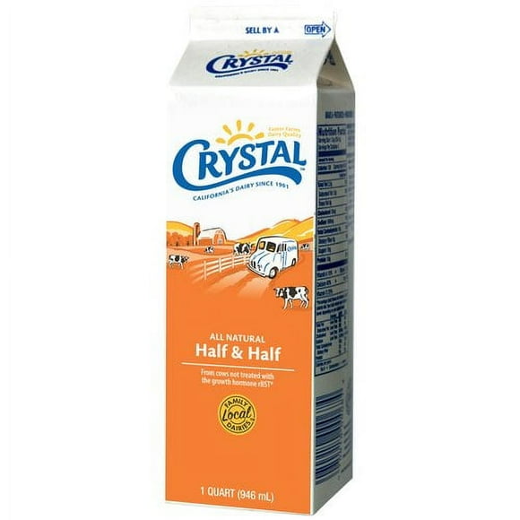 Crystal Creamery 100% Real California All-Natural Grade A Half & Half Paper Carton 32 fl oz