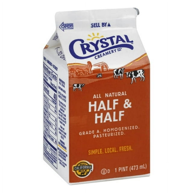 Crystal Creamery All Natural Half & Half, Dairy Cream, 1 Pint