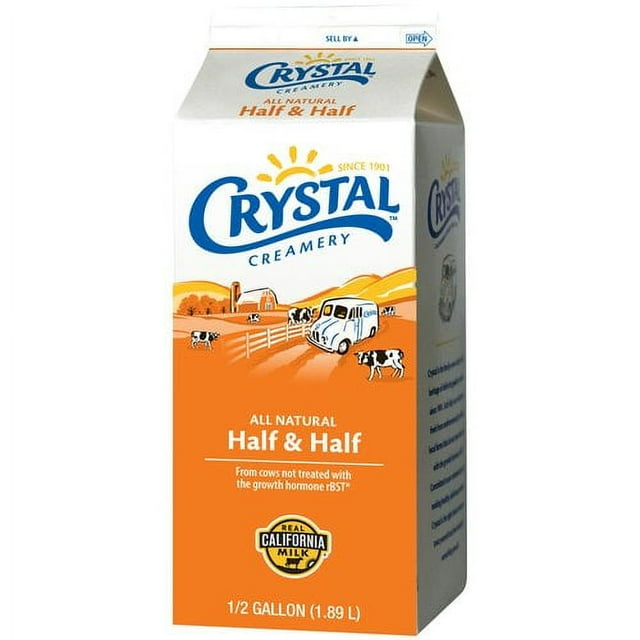 Crystal Creamery All Natural Half & Half, Dairy Cream, Half Gallon
