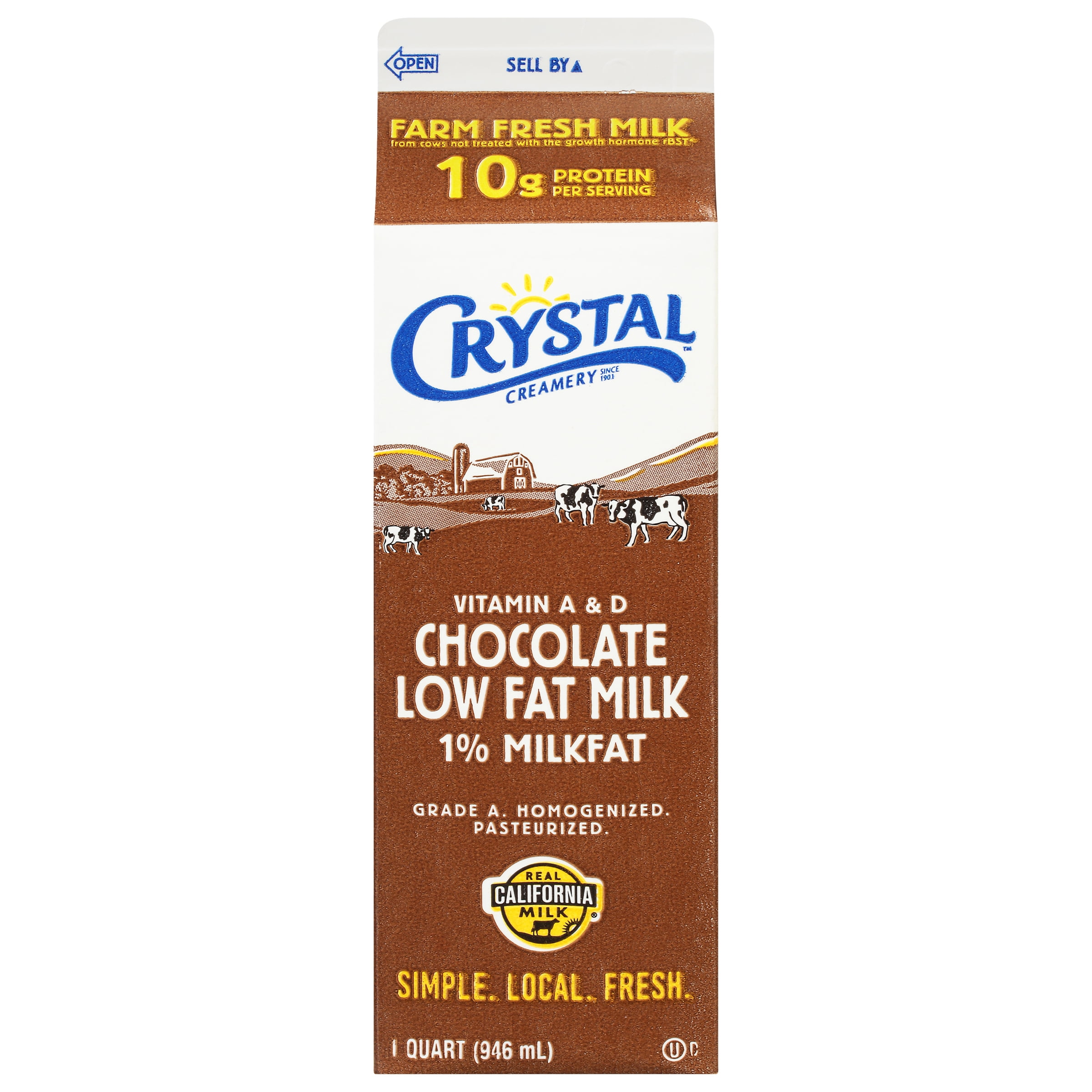 Crystal Creamery Fresh 1% Low-Fat Chocolate Milk, Paper, Carton, Quart 32 fl oz