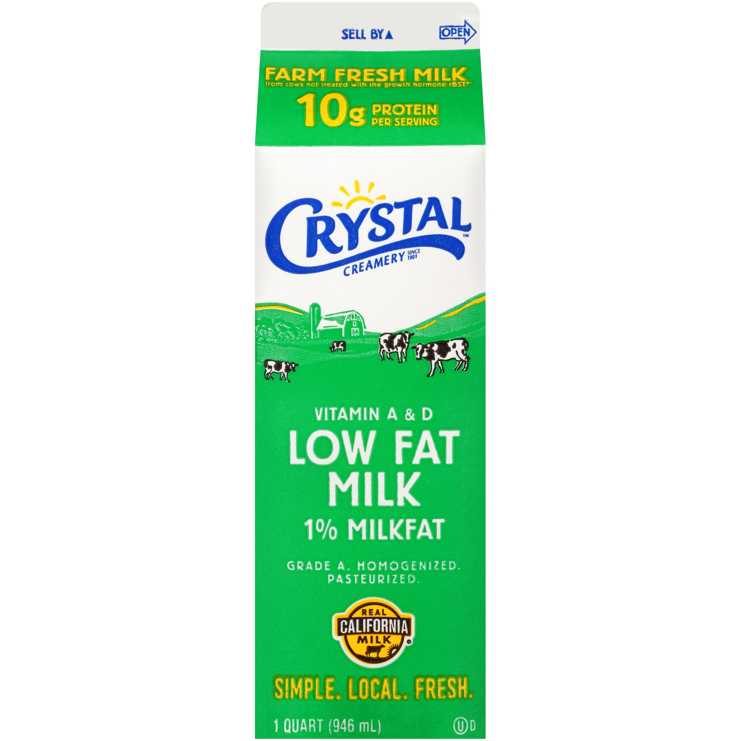 Crystal Creamery Fresh 1% Low-Fat California Milk, 32 oz Carton
