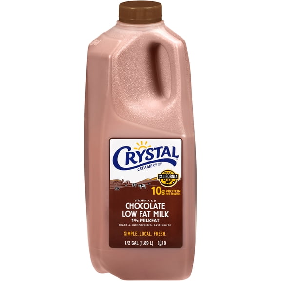 Crystal Creamery, Fresh, Real California Milk, 1% Milkfat Low-Fat Chocolate Milk, Half Gallon