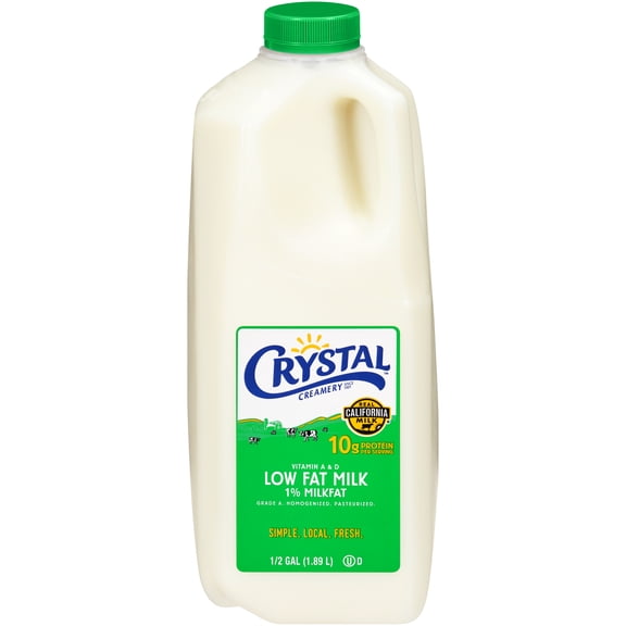 Crystal Creamery, Real California Milk, 1% Low Fat Milk, Gluten Free, Plastic Jug, 64 fl oz