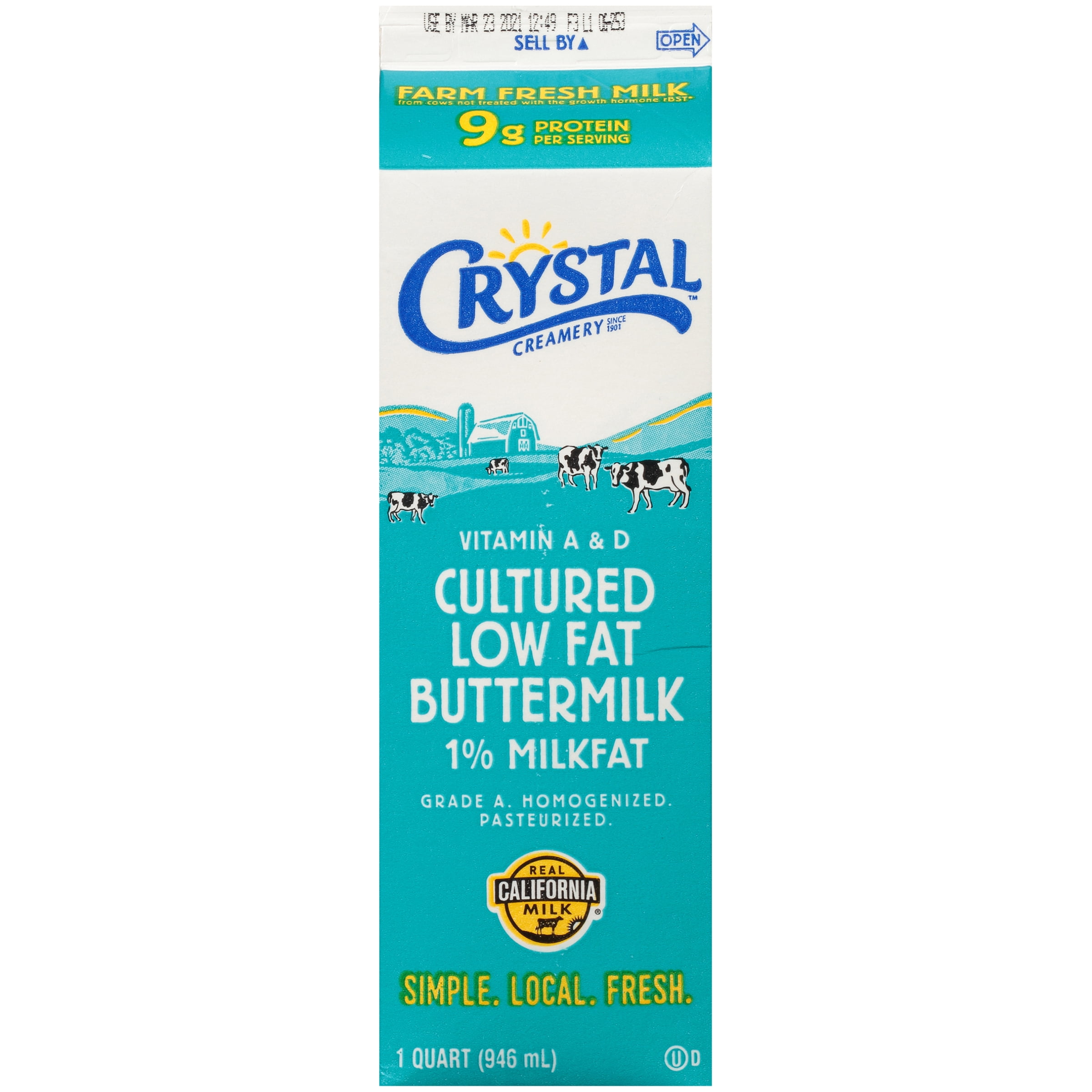 Crystal Creamery Cultured Low Fat Buttermilk, 1 qt