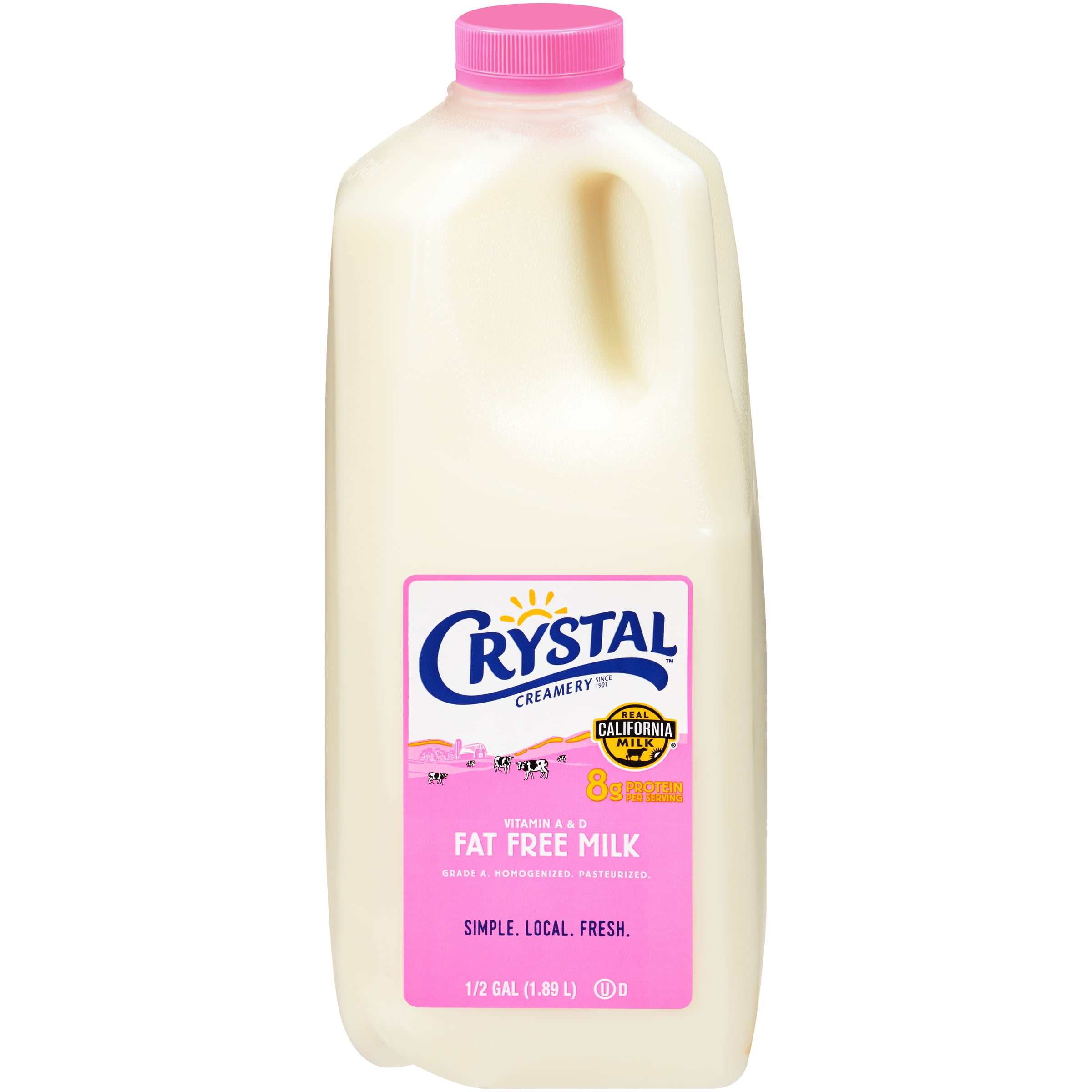 Crystal Creamery Real California Fat Free Milk, Gluten Free, 64 fl oz