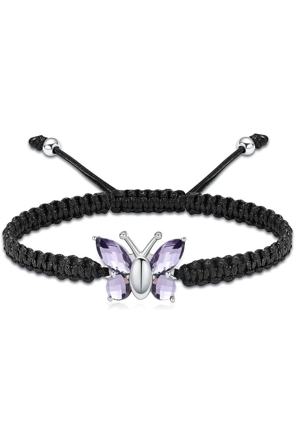 Crystal Cremation Jewelry Butterfly Urn Bracelet for Human Ashes for Women Adjustable Memorial Keepsake Rope Urn Bracelet