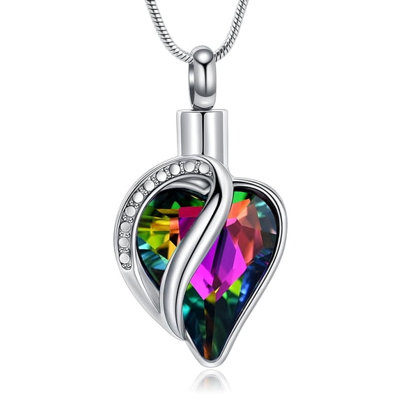 Imitation Gemstone Cremation Jewelry Heart Urn Necklace for Ashes Women Memorial Keepsake Birthstone Pendant