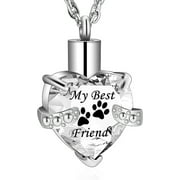 HEARBEINGT Crystal Cremation Jewelry Heart Urn Necklace for Pet Ashes Stainless Steel Birthstone Memorial Keepsake Ash Holder