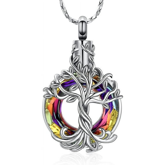 Crystal Cremation Jewelry-Tree of Life Urn Necklace for Men Women Cremation Jewelry Memorial Keepsake Jewelry Gifts for Human Adult Ashes