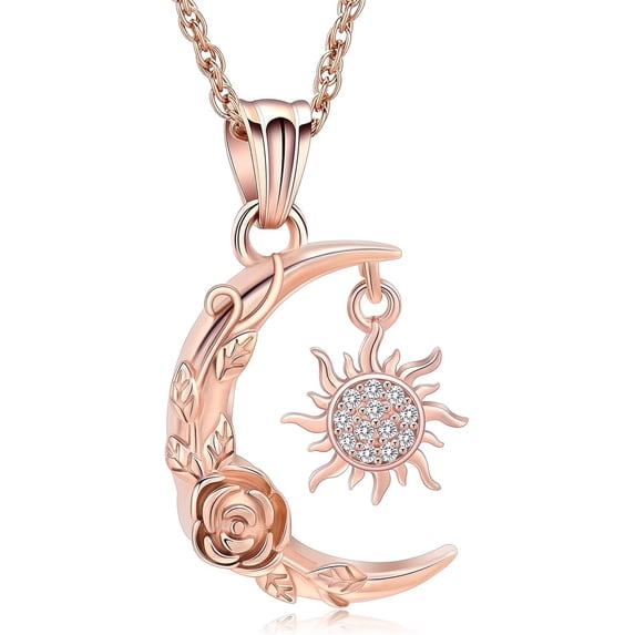 Crystal Cremation Jewelry for Ashes Crescent Moon and Sun Urn Necklace for Women Men Stainless Steel Memorial Rose Flower Ashes Pendant