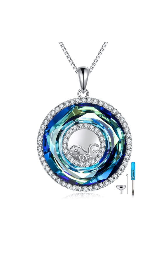 Crystal Cremation Jewelry for Ashes Filigree Urn Necklace 925 Sterling Silver Ashes Keepsake Pendant Necklaces Memorial Gift for Women