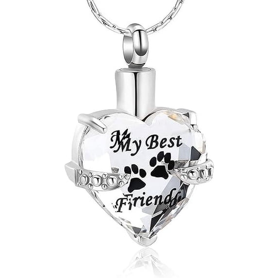 Crystal Cremation Jewelry for Ashes - My Best Friend - Heart Shape Memorial Urn Necklace Stainless Steel Birthstone Urn Pendant Ashes Holder Keepsake