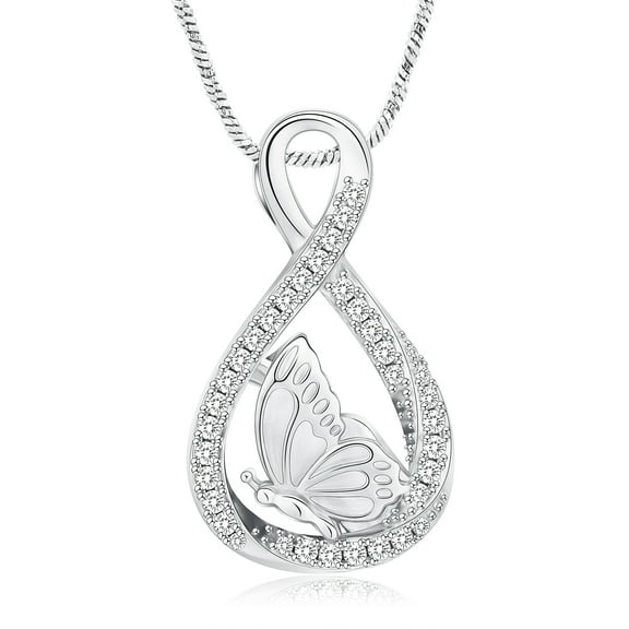 Crystal Cremation Urn Necklace for Ashes Butterfly Cremation Jewelry Stainless Steel Memorial Keepsake Urn Pendant for Human / Pet