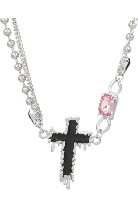 Crystal Cross Necklaces for Women Layered Gothic Cross Choker Necklaces Vintage Y2K Cross Necklaces Goth Ball Chain Cross Necklaces Birthday Jewelry Gifts