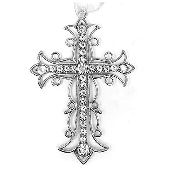 Crystal Cross Ornament for Christmas Tree or Hanging Dcor, 4.5"